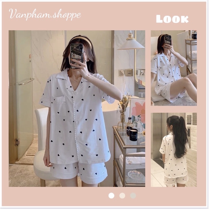 Bộ ngủ pijama tim cộc tay chất vải mềm mịn cao cấp( Ảnh thật ở cuối)