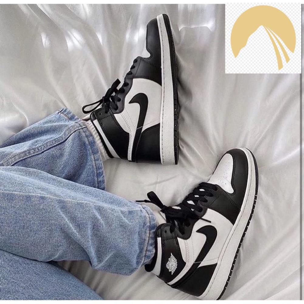 💪💁 Giày Sneaker Nam Nữ Đen Trắng, Giày Nike Air Jordan 1 JD1 Panda High Cổ Cao Bản Da Xịn H9 💪💁