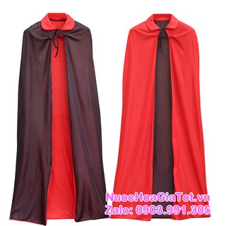 Áo choàng hai lớp đỏ đen không mũ hóa trang phù thủy cướp biển ma cà rồng bé trai gái nam nữ Halloween