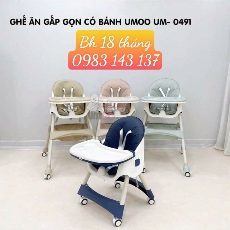 Ghế Ăn Dặm Umoo Có Bánh, Gấp Gọn Bảo Hành 18 Tháng - UM-0491