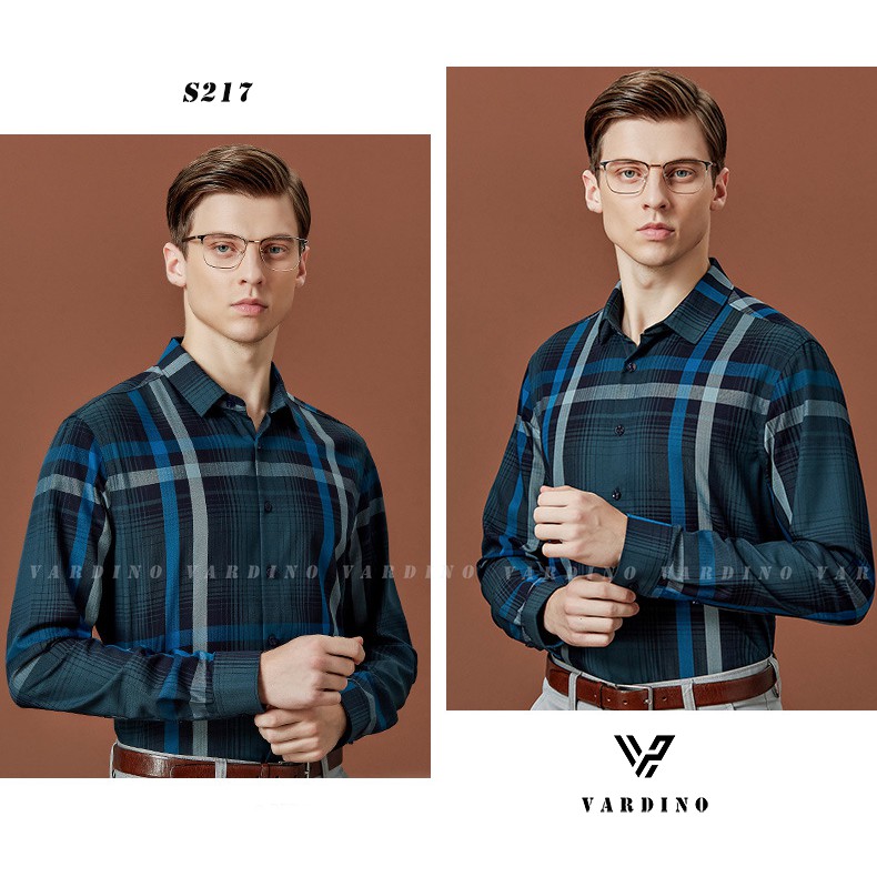 Áo sơ mi kẻ nam chính hãng VARDINO tay ngắn / dài dáng ôm suông vừa không nhăn mát trung niên công sở mẫu mới s216