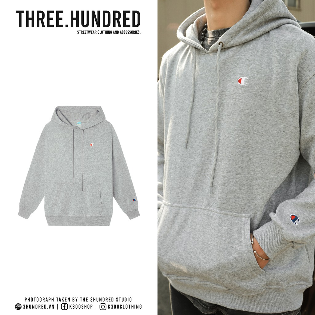 Áo Hoodie Thêu Logo Champion Sắc Nét Phía Trước-Chất Vải Nỉ Bông Cotton-Form Rộng Rãi Unisex Nam Nữ-Màu Xám Nhạt | BigBuy360 - bigbuy360.vn