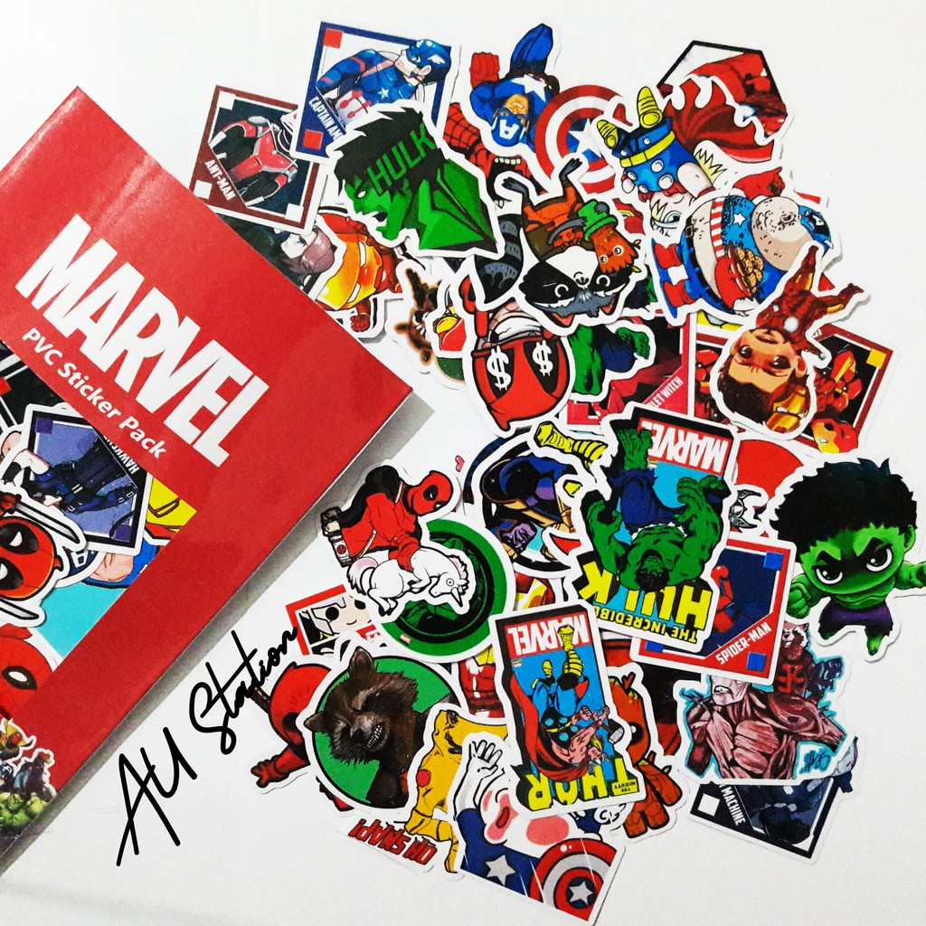 Sticker MARVEL  nhựa PVC không thấm nước, dán nón bảo hiểm, laptop, điện thoại, Vali, xe, ... MARVEL Cực COOL