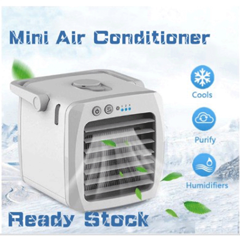 【Sẵn sàng】 Máy làm mát di động Mini Air Cond Điều hòa USB Quạt bàn tươi