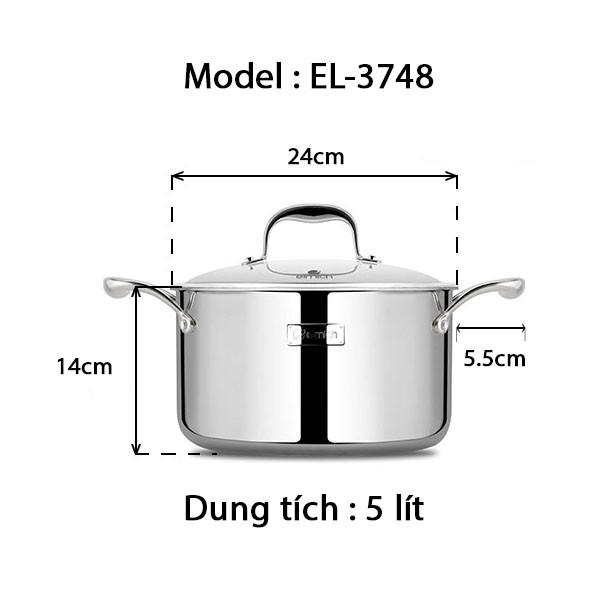 Nồi Inox 3 lớp cao cấp đáy liền Emich Tri-Max XS 18, 20, 24, 26, 28cm - Hàng chính hãng, bảo hành 36 tháng