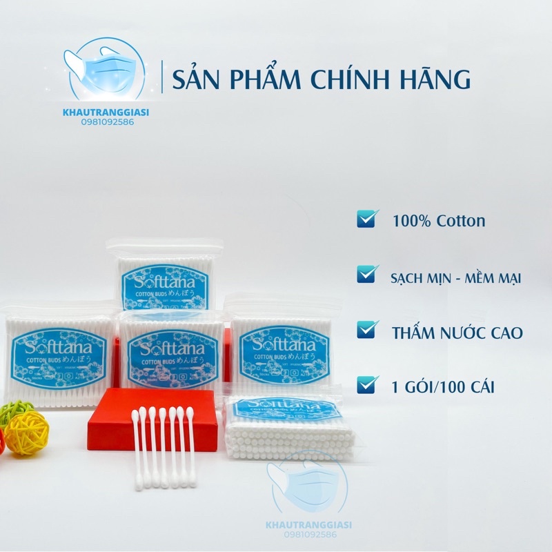 [Có sẵn] [Chính hãng] Combo 100 Chiếc Bông Tăm Ngoáy Tai Softtana Người Lớn