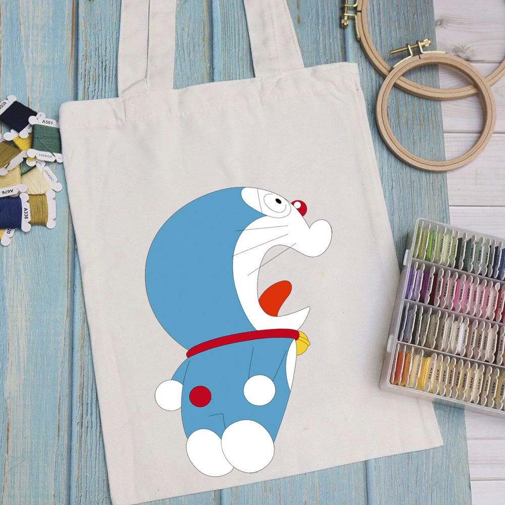 Túi vải, túi Tote DORAEMON - Mẫu 2 vải canvas dày đẹp cho nữ có khóa miệng đi học đi chơi. In hình theo yêu cầu