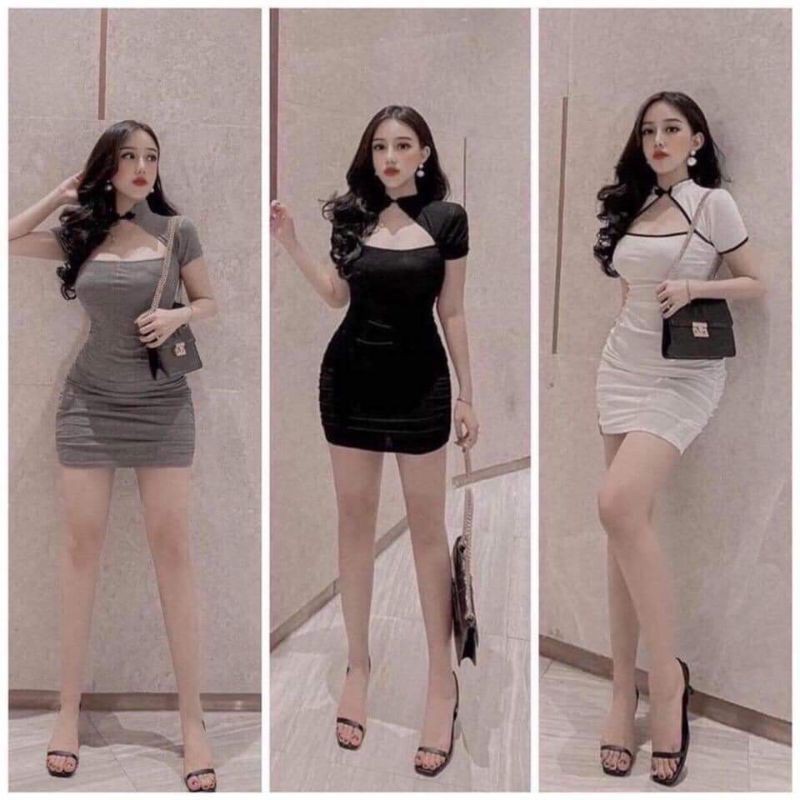 Váy khuy hở ngực dúm sườn ôm body