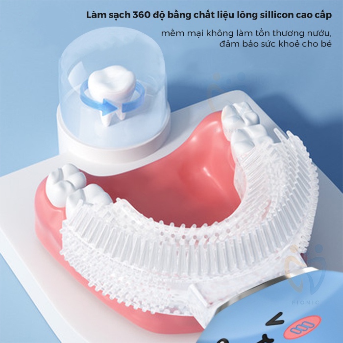 Bàn Chải Đánh Răng Cho Bé FIONIC ET13 Chữ U Đầu Sillcon + Kem Đánh Răng Dạng Bọt An Toàn