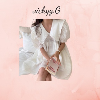 đầm babydoll tay phồng viền bâu to ( thời trang bigsize vickyy.g- anitagreen) n86-822