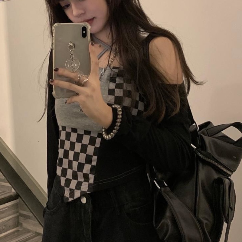 Áo hai dây caro màu sắc thời trang Hàn Quốc cho nữ