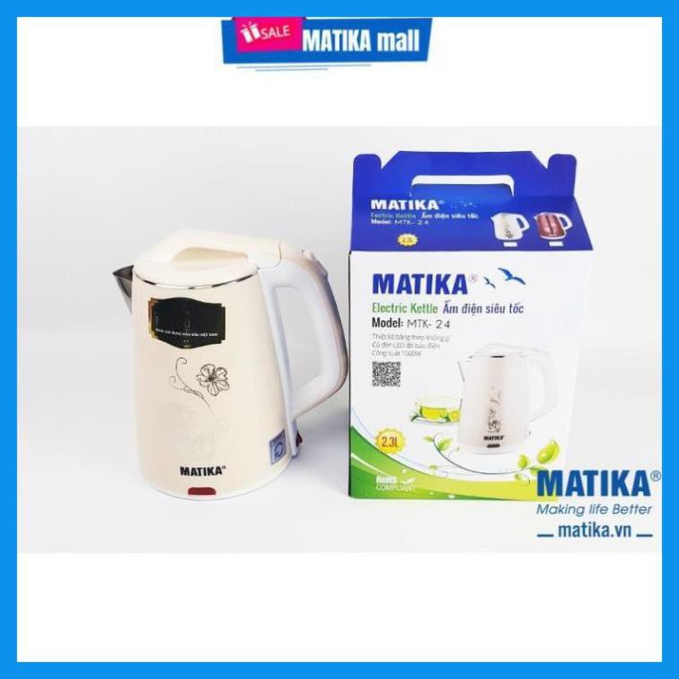 Ấm siêu tốc Matika MTK-24, ca siêu tốc có chức năng ủ ấm nước, nhiệt độ đủ pha sữa cho bé