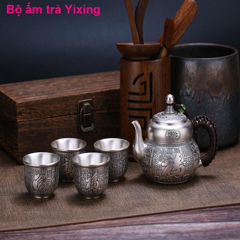 Baifu 999 Bộ trà bạc Sterling đồ Trung Quốc 1 khay nồi 4 chén châu Âu để làm quà tặng