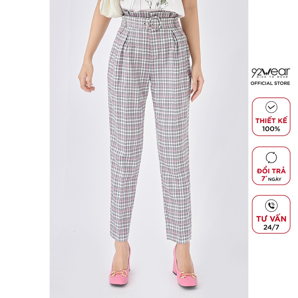Quần baggy nữ kẻ caro 92WEAR ống vừa, thanh lịch ,trẻ trung công sở QGA1668