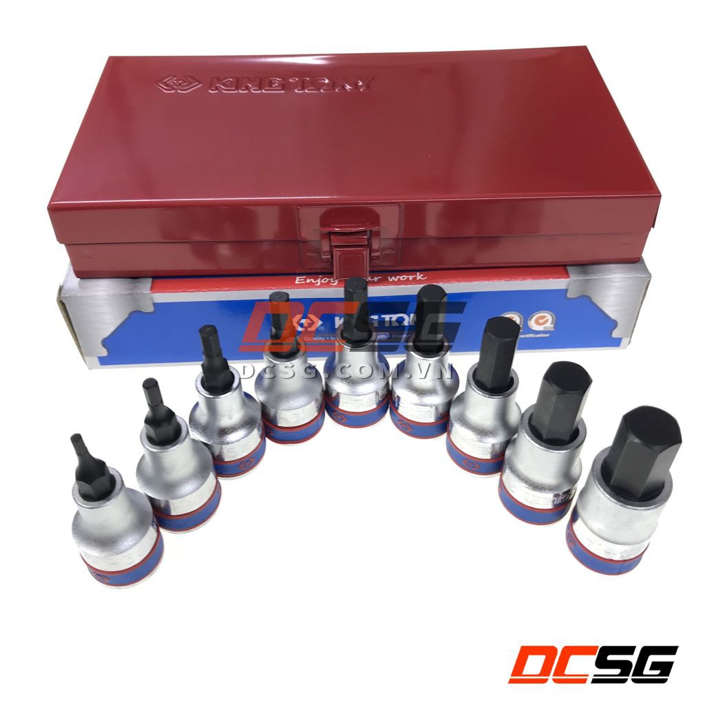 Bộ đầu tuýp xi bạc 1/2&quot; ra đầu lục giác đen 09 cái Kingtony 4110PR | DCSG
