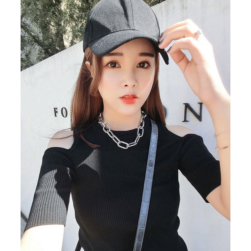 Áo dệt kim IELGY tay ngắn hở vai eo cao hợp thời trang