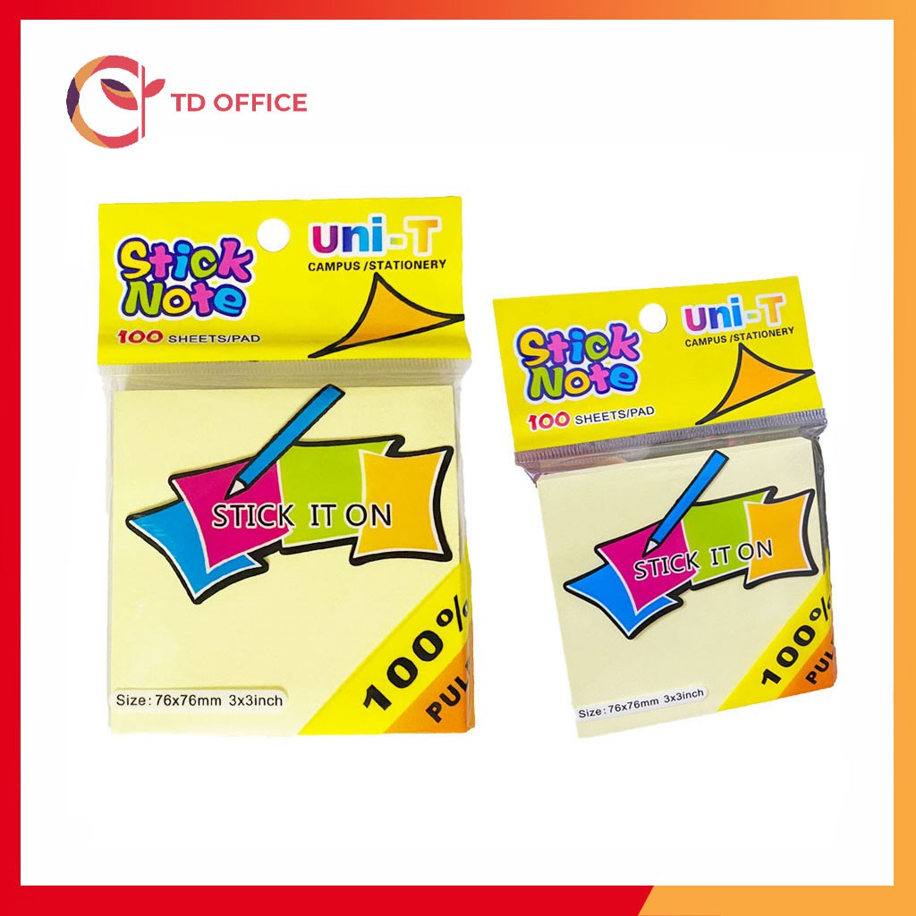 Giấy nhắn Stick It ON, 76×76mm 3''×3'', 100 tờ Vàng - 1 tệp - Giấy Note - TD OFFICE