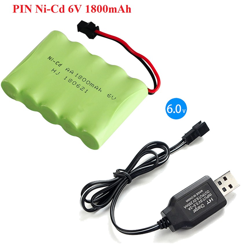 Bộ pin và cáp sạc 6v 1800mah cổng nối SM