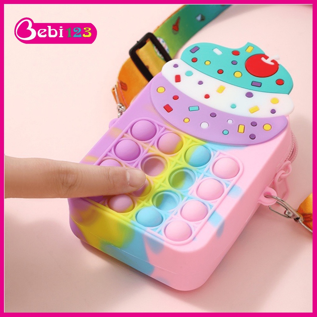 Balo, Túi đeo Pop it hình Ngựa Unicorn & Kem có dây cho bé yêu