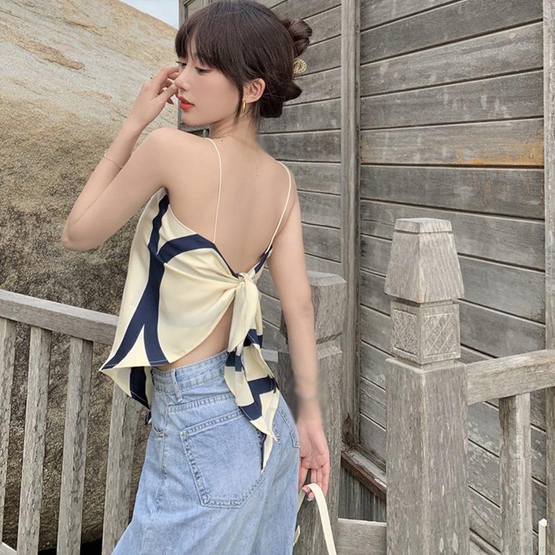 Áo Croptop Sát Nách Hoạ Tiết In Thiết Kế Hở Lưng Quyến Rũ | BigBuy360 - bigbuy360.vn