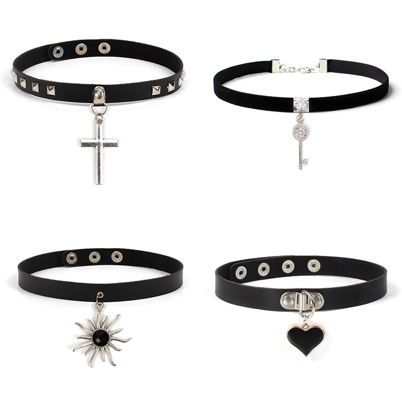Vòng cổ choker da đính đinh tán phong cách gothic thời trang