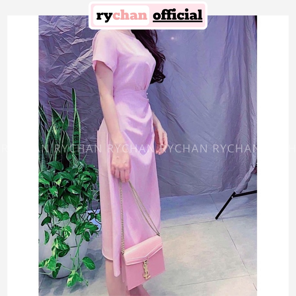 Đầm Nữ Dự Tiệc Cưới Dáng Dài Tùng Nhúng Eo Đính Ngọc Màu Hồng Xanh - DX9842
