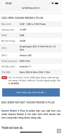 Điện thoại Xiaomi Redmi 5 Plus - 32GB, RAM 3GB