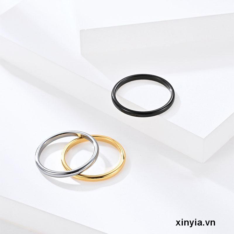 Nhẫn Bằng Thép Titan Màu Vàng / Bạc 2mm Đơn Giản Thời Trang Hàn Quốc Cho Nam Và Nữ