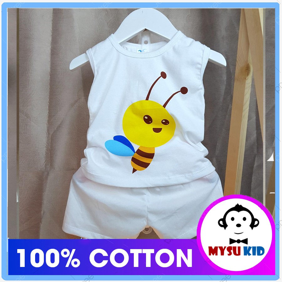 Đồ bộ sát nách bé trai bé gái màu trắng COTTON 100%