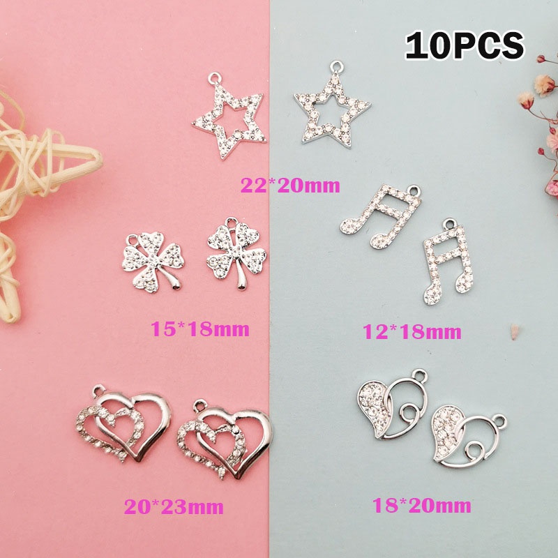 Bộ 10 Mặt Vòng cổ Hình Cỏ Bốn Lá / Nốt Nhạc / Trái Tim / Trái Tim Xinh Xắn Dùng Làm Bông Tai