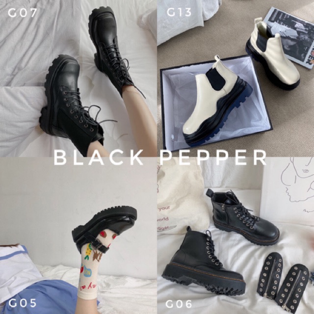 Boots nữ - giày bốt nữ ullzzang cao cổ buộc dây tăng chiều cao 4cm-7cm đế bằng cao gót trắng-đen