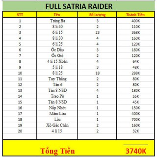 Combo full ốc satria raider