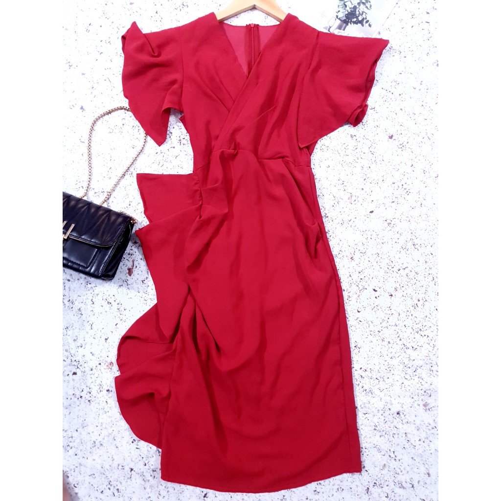 Đầm vạt bèo màu đỏ Freesize mã TD001 | BigBuy360 - bigbuy360.vn