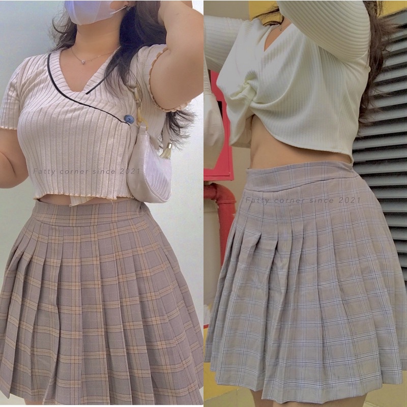 Chân váy tennis ngắn xếp ly thời trang nữ bigsize sọc caro lưng cao Fattyta | BigBuy360 - bigbuy360.vn