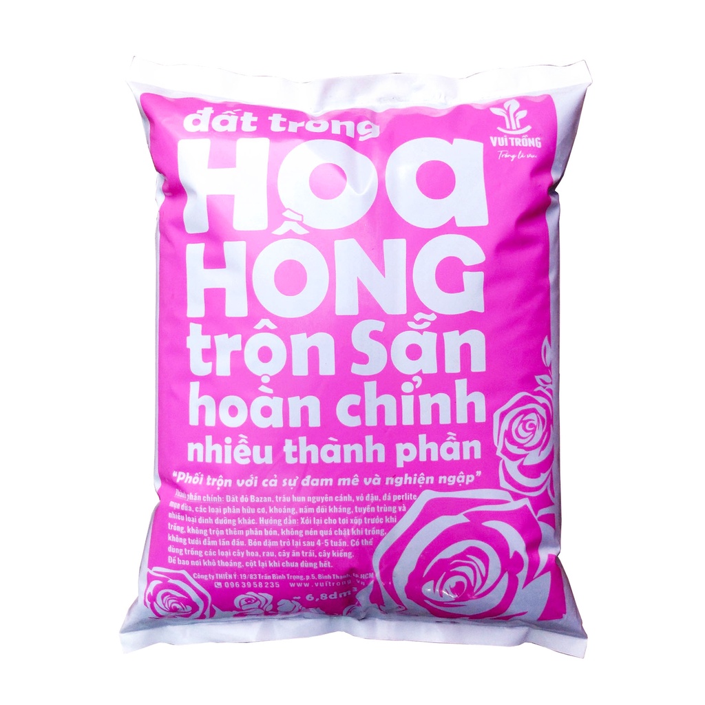 Đất-Giá thể chuyên trồng hoa Hồng trộn sẵn hoàn chỉnh nhiều thành phần,tơi xốp thoát nước tốt, 6.8dm3