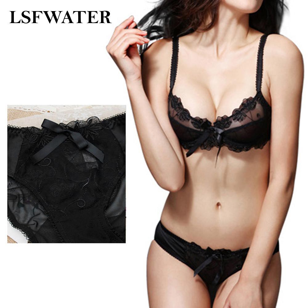 lsfwater77 Sexy Lace Mesh See-Through Bow-Knot Unlined Bralette  Sheer Bra Bra Set for Women  Novel