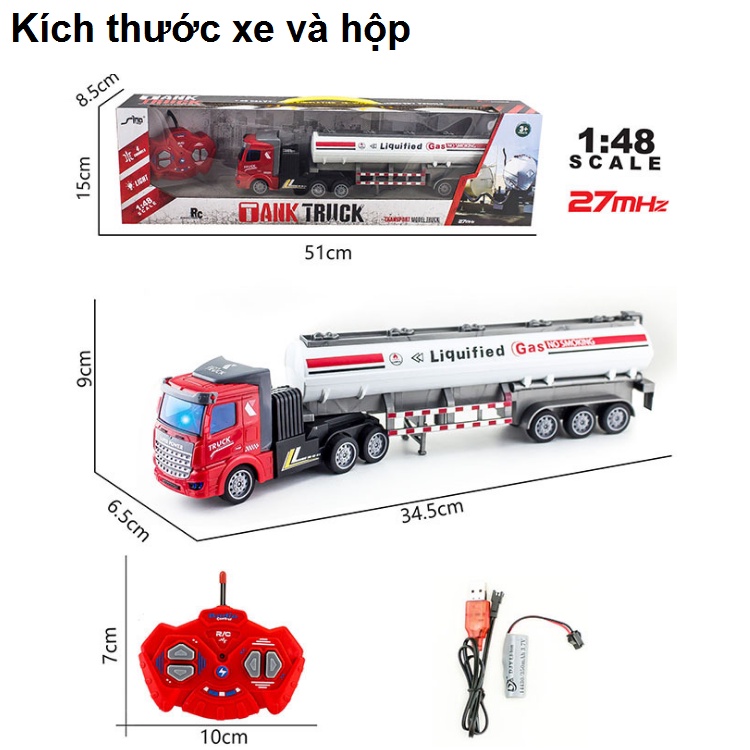 Xe mô hình đầu kéo điều khiển từ xa đồ chơi trẻ em mô hình tỉ lệ 1:48 bằng nhựa sử dụng pin sạc