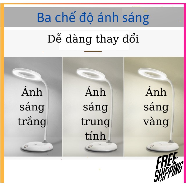 [NỘI ĐỊA TRUNG] Đèn bàn tích điện Kangming KM-6702 LED ba chế độ sáng, làm mờ, phù hợp đọc sách hoắc để phòng ngủ