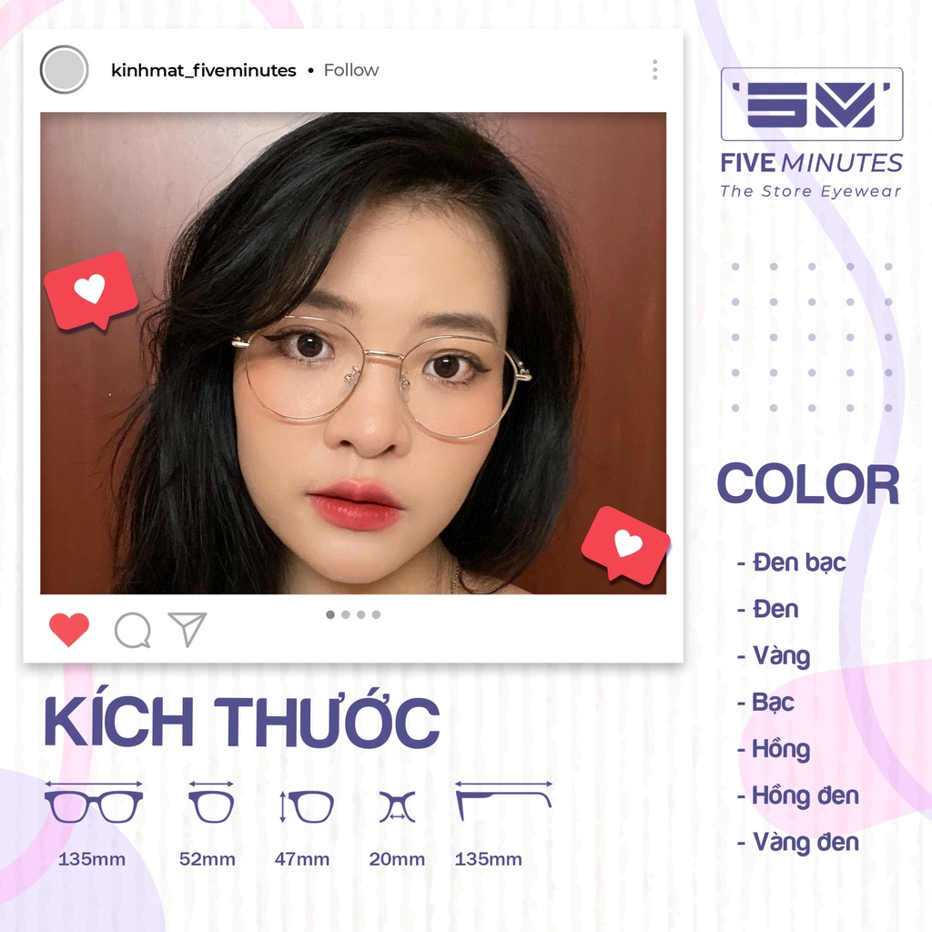 Gọng kính nam nữ, kim loại mảnh nhẹ form oval 5280 Siêu hot - Kính Mắt Five Minutes