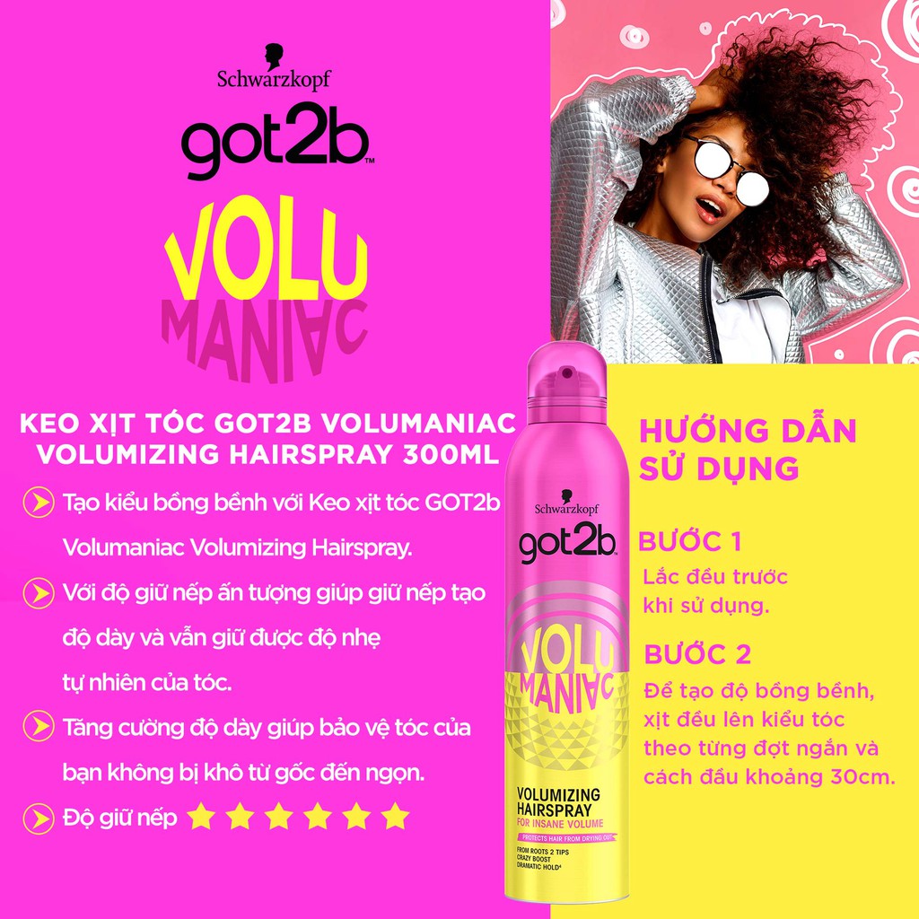 Keo xịt làm dày tóc Schwarzkopf Got2B Volumaniac Volumizing Hairspray 300ml