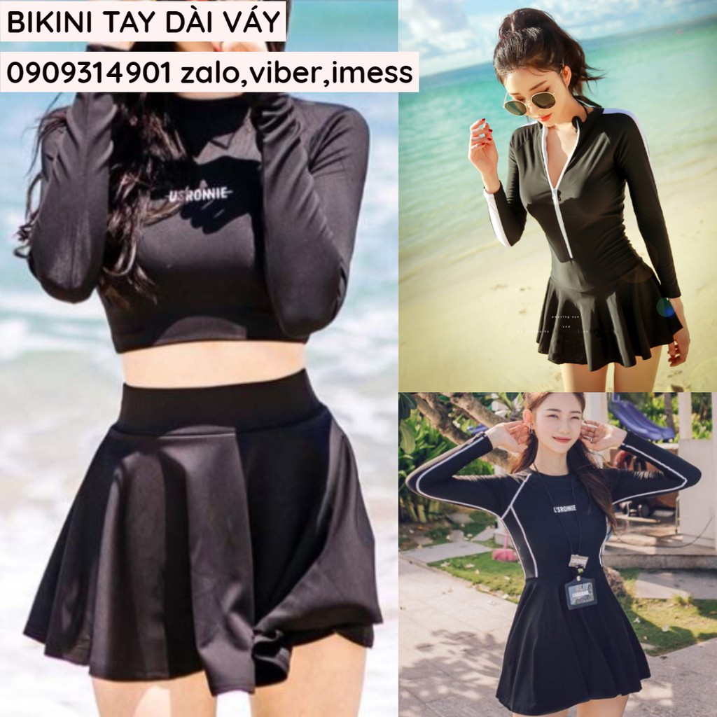 (Có size nhỏ & bigsize) Bikini màu đen, Đồ Bơi Tay Dài Nữ,  Bộ Bơi Đi Biển hàng cao cấp có sẵn