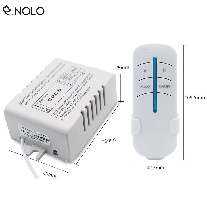 Bộ Công Tắc Điều Khiển Từ Xa RF 2 Cổng 2 Kênh 2 Chế Độ Có Kèm Remote Và Pin 12V 23A Tầm Xa 20m