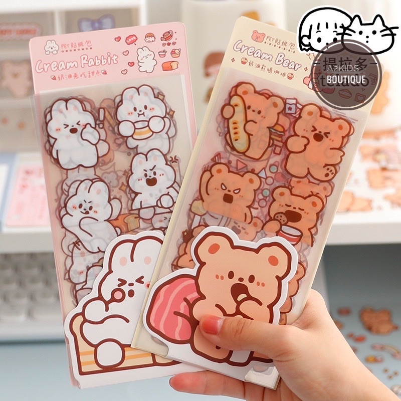 Set 10 miếng dán PET họa tiết gấu / thỏ xinh xắn chống nước trang trí điện thoại