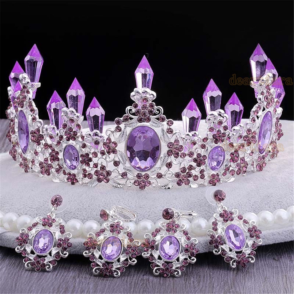 Rhinestone Baroque Crystal Crown Bride Tiara Earrings set for Wedding / Bride / Prom