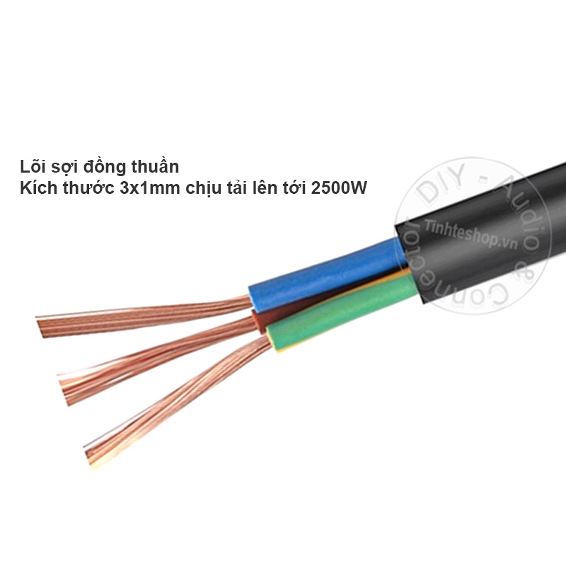 Dây nguồn nồi cơm điện C13 3x1mm chịu tải 2500W - Cáp nguồn cho PC Loa kéo Nồi cơm Ấm điện 1.5M đến 3M