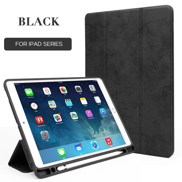 Apple iPad 2018 9.7 2017 with Pencil Holder Silicone Soft Fabric Cover +TPU Back Vintage Smart Case