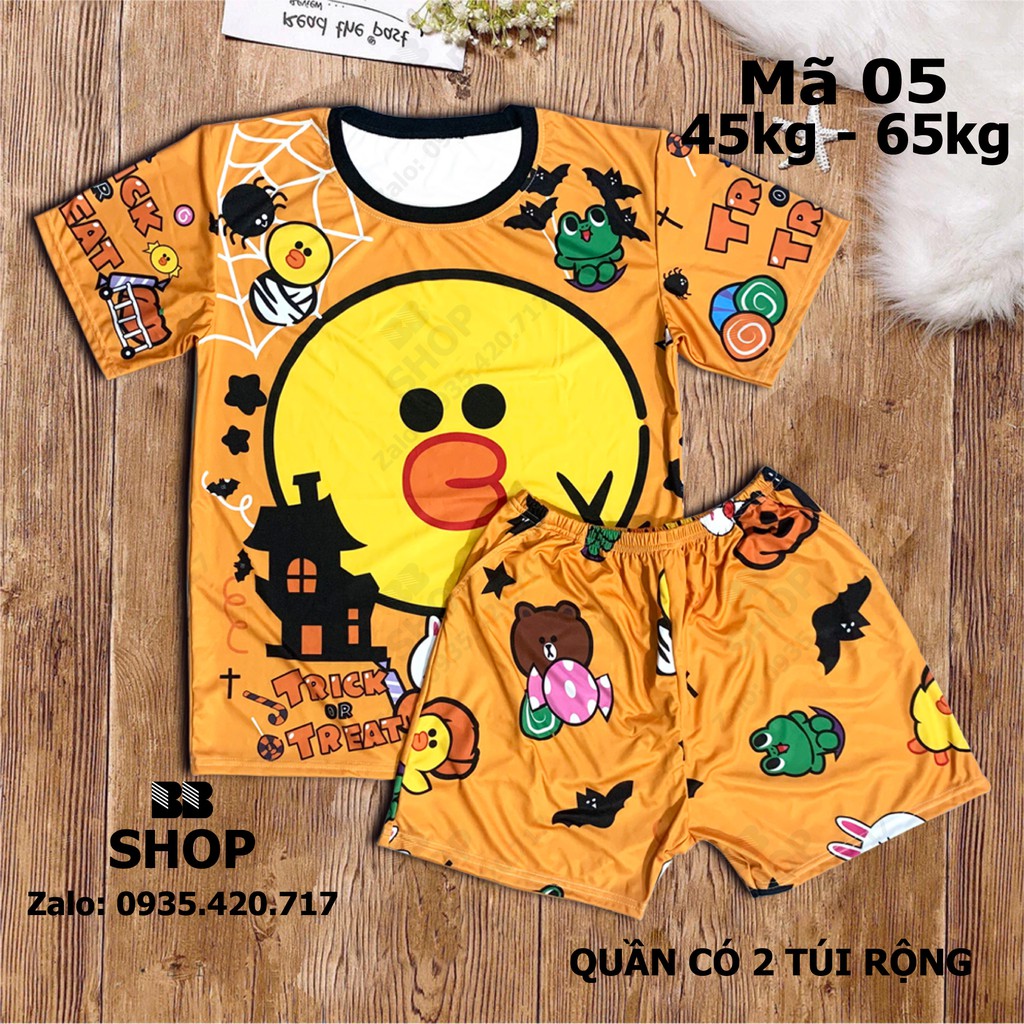 Đồ Bộ Đùi 3D Thun Lạnh, Freesize Dưới 65kg, Quần Có 2 Túi Rộng
