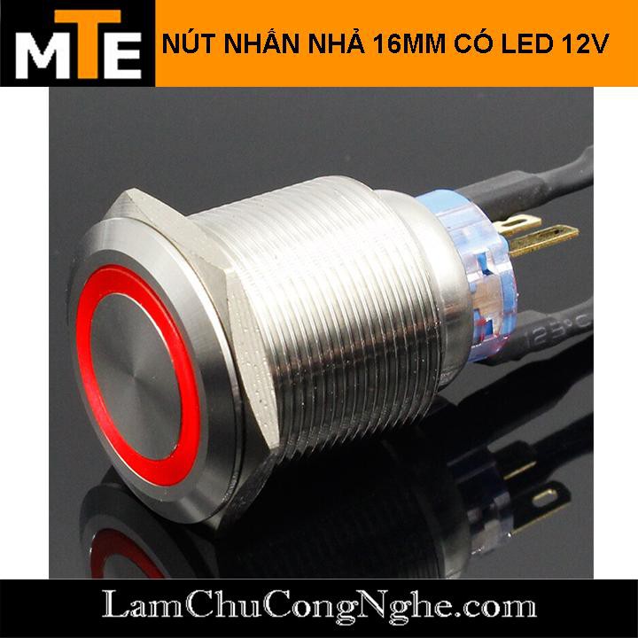 Nút nhấn nhả chống nước có led 16mm 12V