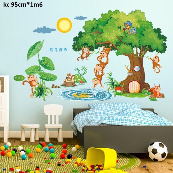 decal dán tường vườn thú khỉ