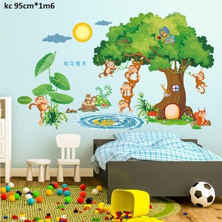 Decal dán tường vườn thú khỉ